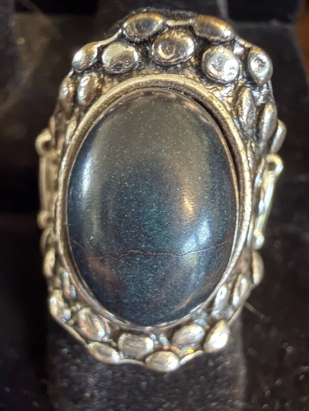 paparazzi Silver-Tone Ring with Shimmery Black-Blue Oval Stone